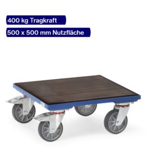 Kistenroller 400 kg 500 x 500 mm Oberfläche gummiert