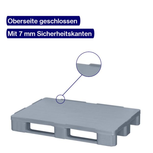 Kunststoffpalette 1200 x 800 mm mit Sicherheitskanten auf Oberseite